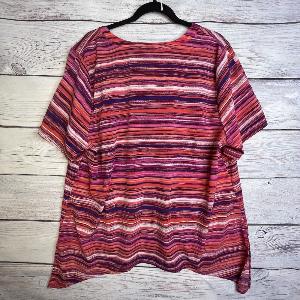 Catherines Shirt Women Size 1X Top Plus Barbie Pink Stripe Button Up BOHO - Picture 2 of 11